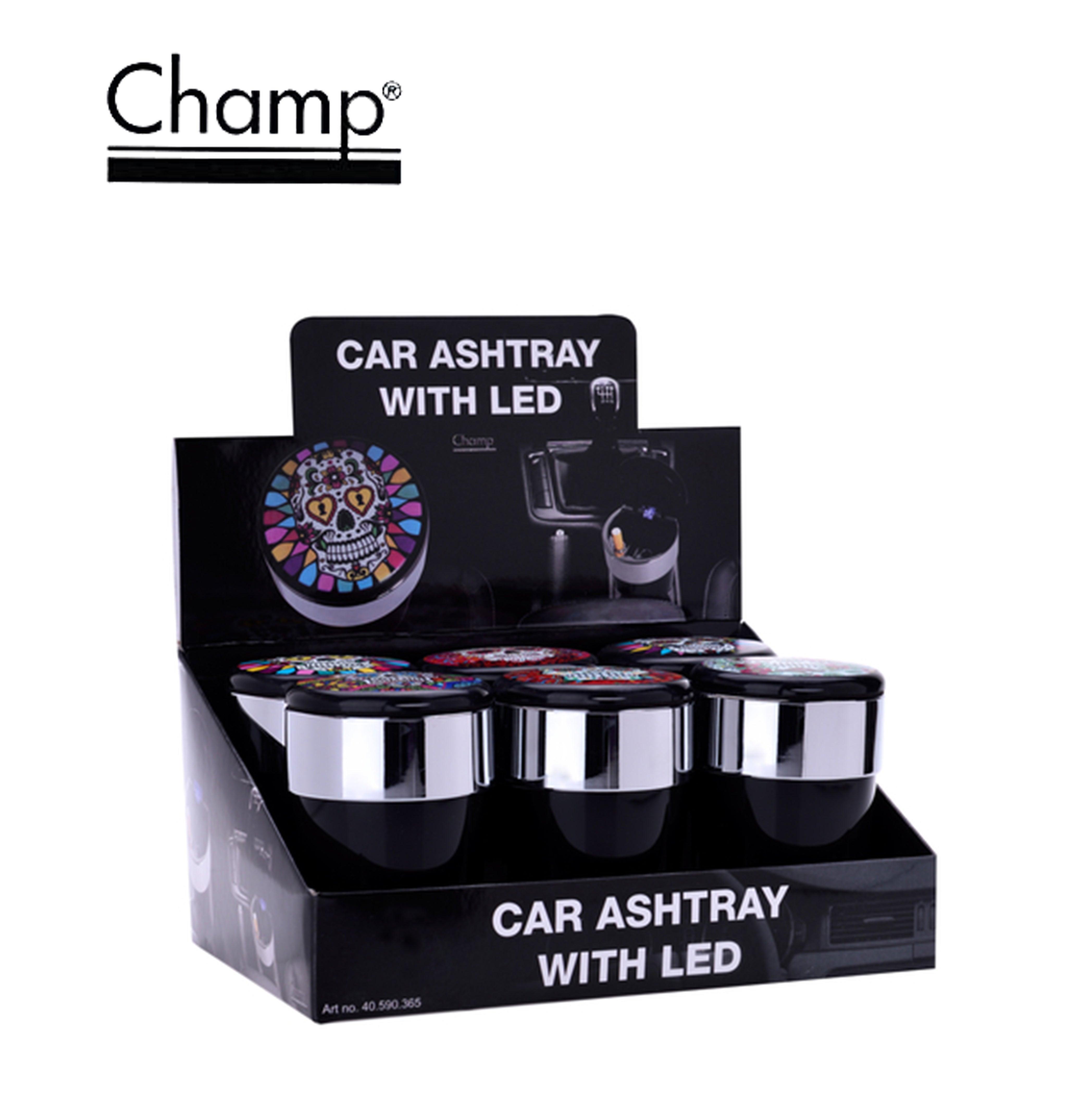 ART.40590365 CHAMP SKULL CAR ASHTRAY WITH LED 6PZ - koseakasa