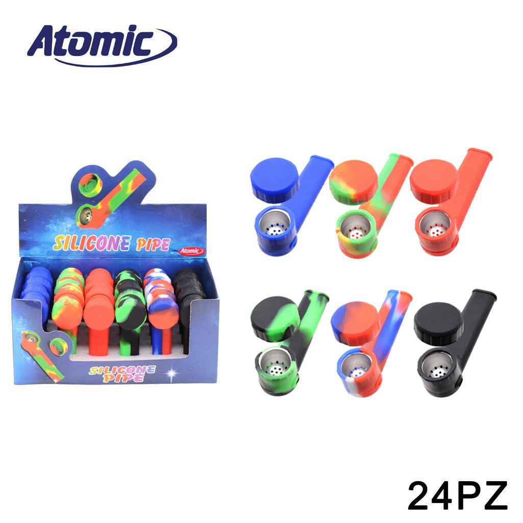ART.0212761 ATOMIC PIPA TABACCO IN SILICONE CON SCHERMO IN METALLO MULTICOLORE ASS. CONF.24PZ - koseakasa