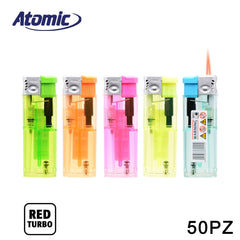 ART.3729000 ATOMIC ACCENDINO TURBO TRASPARENTE COLORATO ASS. CONF.50PZ - koseakasa