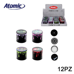 ART.0212545 ATOMIC GRINDER IN METALLO Ø40MM, 4 PARTI TUTTO NERO CON STAMPA CONF.12PZ - koseakasa