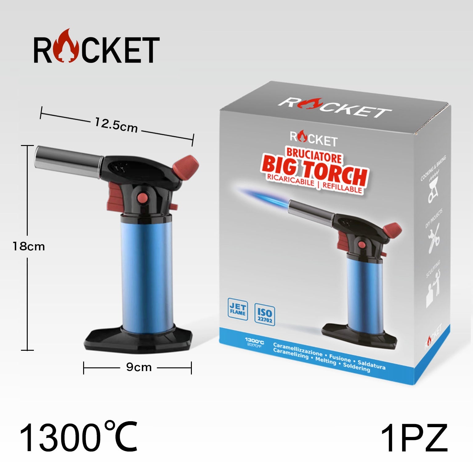 ART.8326234 ROCKET TURBO BRUCIATORE BIG TORCH RICARICABILE BLU BL1 - koseakasa