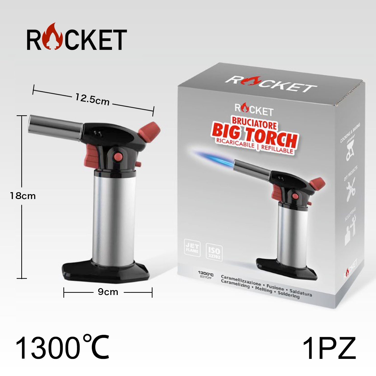 ART.8326235 ROCKET TURBO BRUCIATORE BIG TORCH RICARICABILE SILVER 1PZ - koseakasa