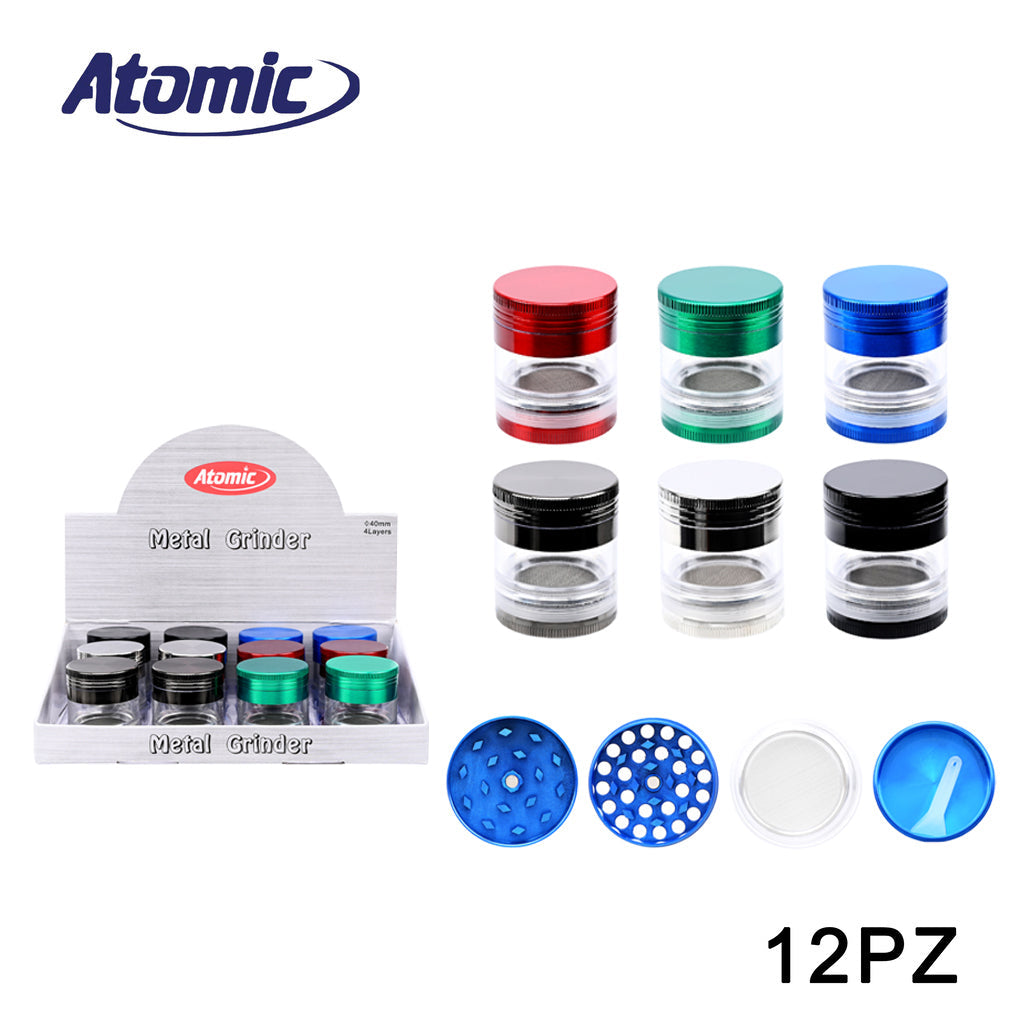 ART.0212587 ATOMIC GRINDER IN METAL 40MM 4 PARTI 6 COLORI ASS. CONF.12PZ - koseakasa