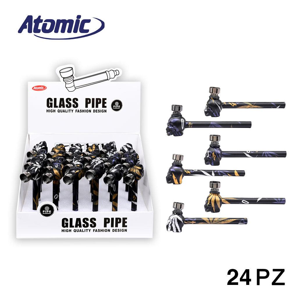 ART.0213003 ATOMIC GLAS PIPE SKULL HEAD 10CM BLACK LEAAF DESIGN ASS. CONF.24PZ - koseakasa