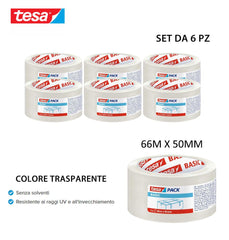 TESA NASTRO IMBALLO BASIC PP 66MX50MM TRASPARENTE 6PZ - koseakasa