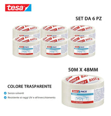 TESA NASTRO IMBALLO BASIC PP 50MX48MM TRASPARENTE 6PZ - koseakasa