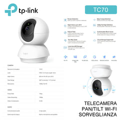 TELECAMERA PAN/TILT WI-FI SORVEGLIANZA TP-LINK ART.TC70 1PZ - koseakasa