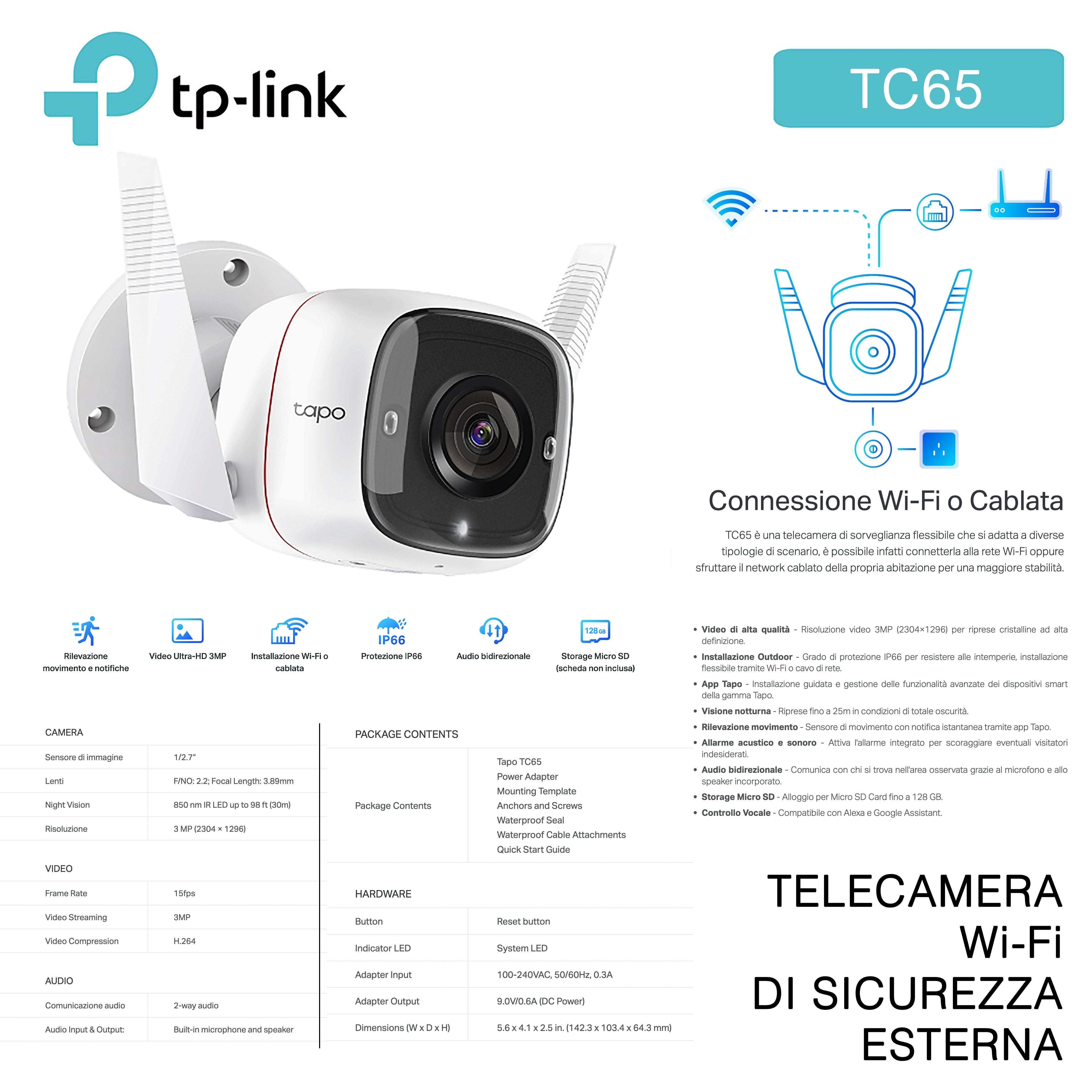 TELECAMERA Wi-Fi SICUREZZA ESTERNA TP-LINK ART.TC65 1PZ - koseakasa