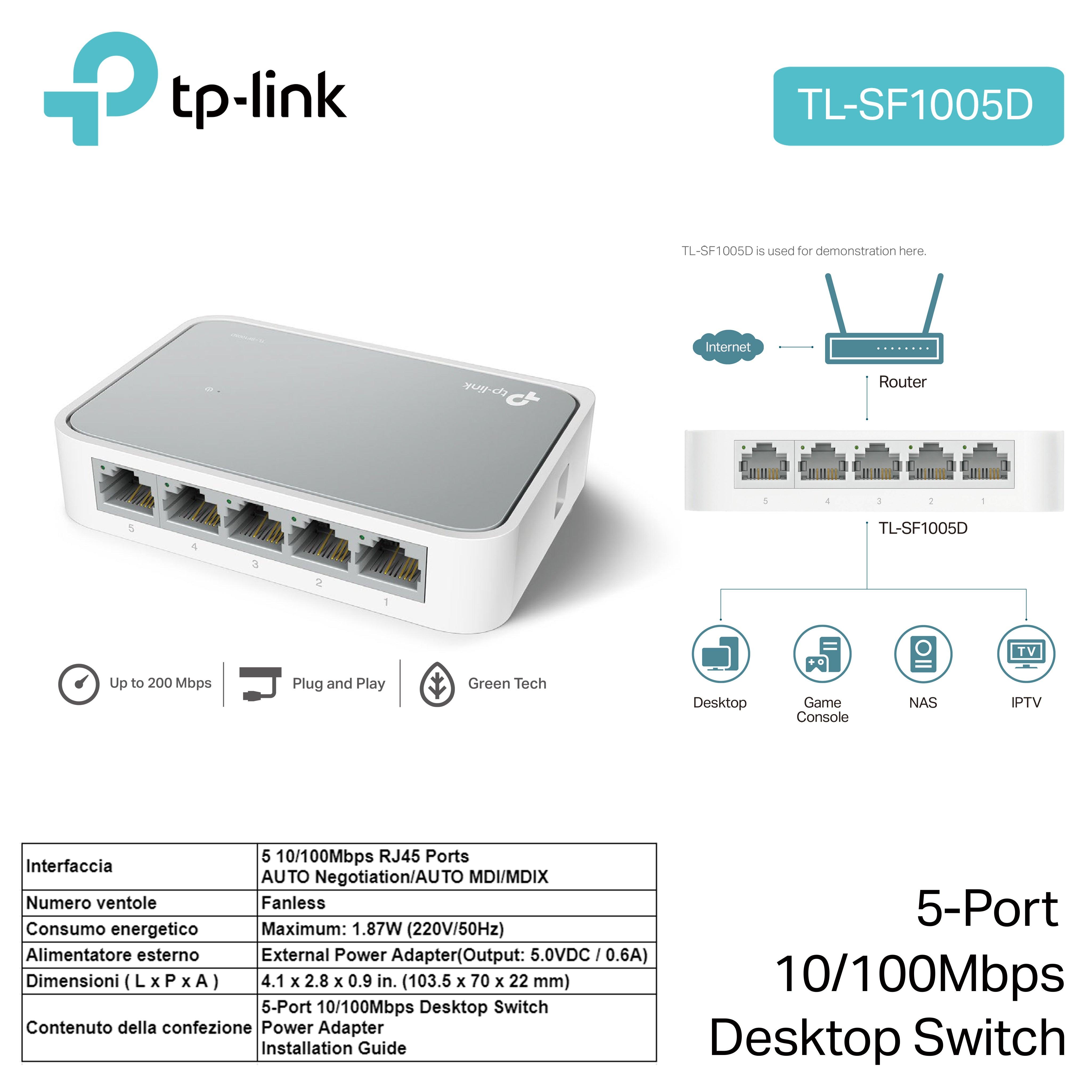 SWITCH 5 PORTE 100MB TP-LINK ART.TL-SF1005D 1PZ - koseakasa