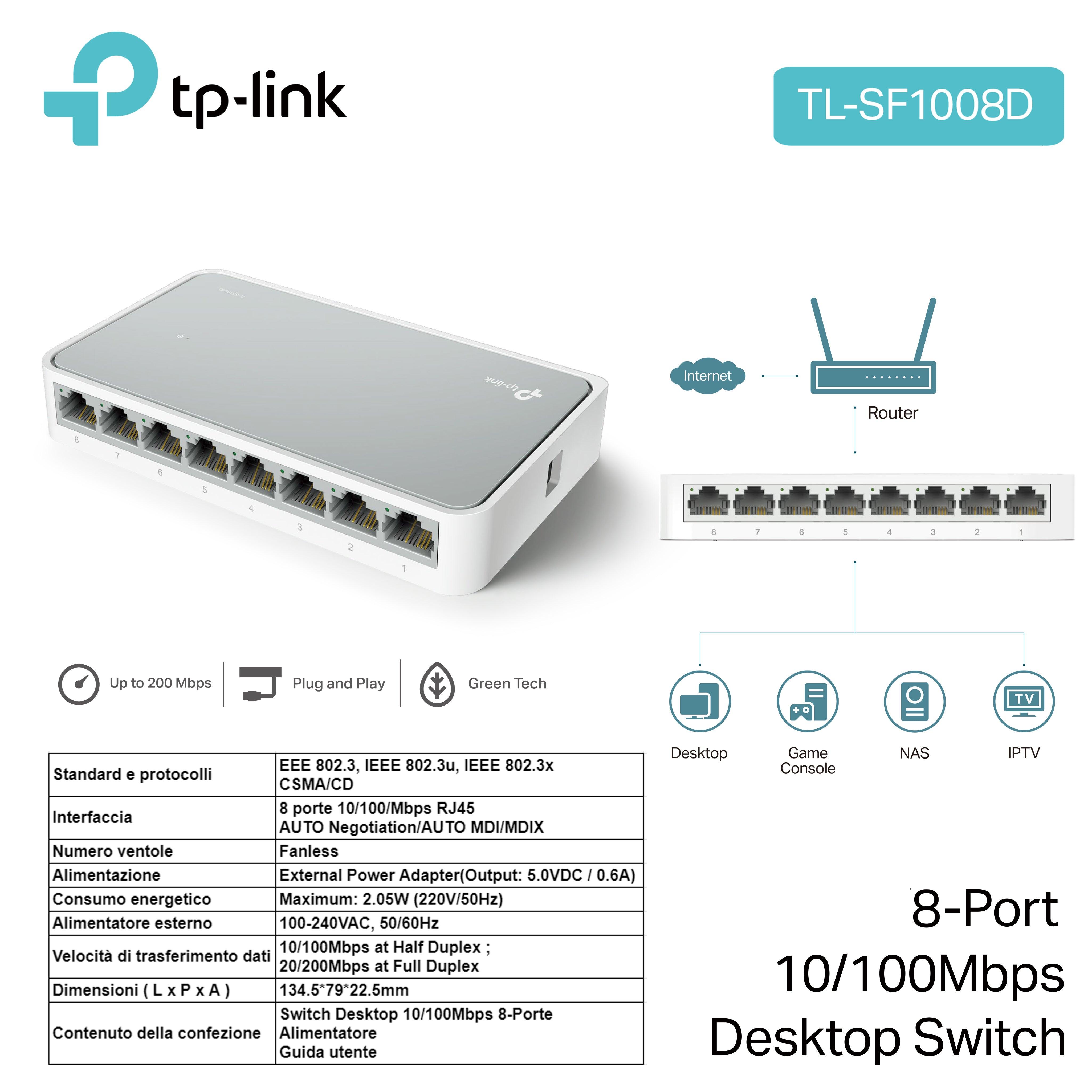 SWITCH 8 PORTE 100MB TP-LINK ART.TL-SF1008D 1PZ - koseakasa
