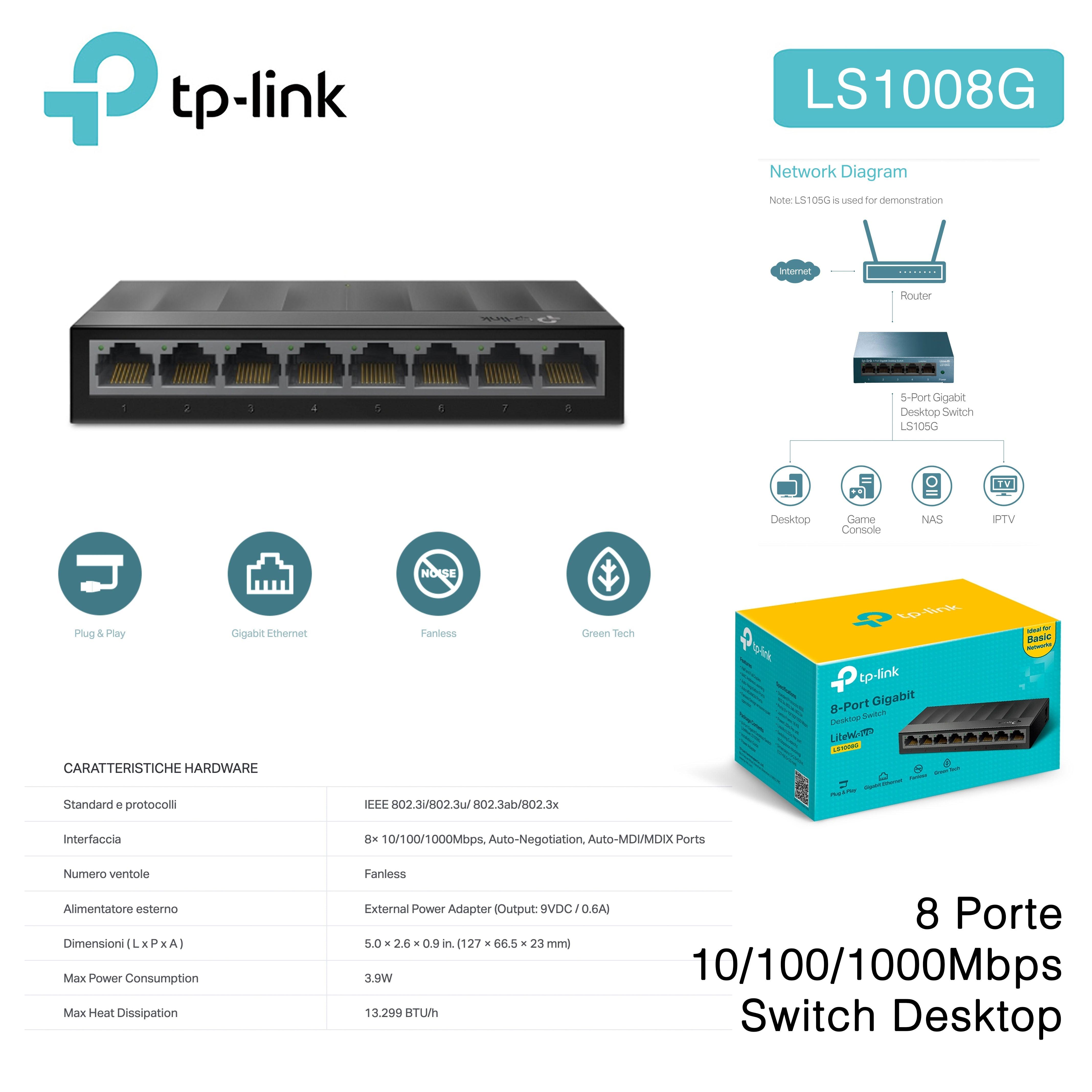 SWITCH 8 PORTE 1000MB TP-LINK ART.LS1008G 1PZ - koseakasa