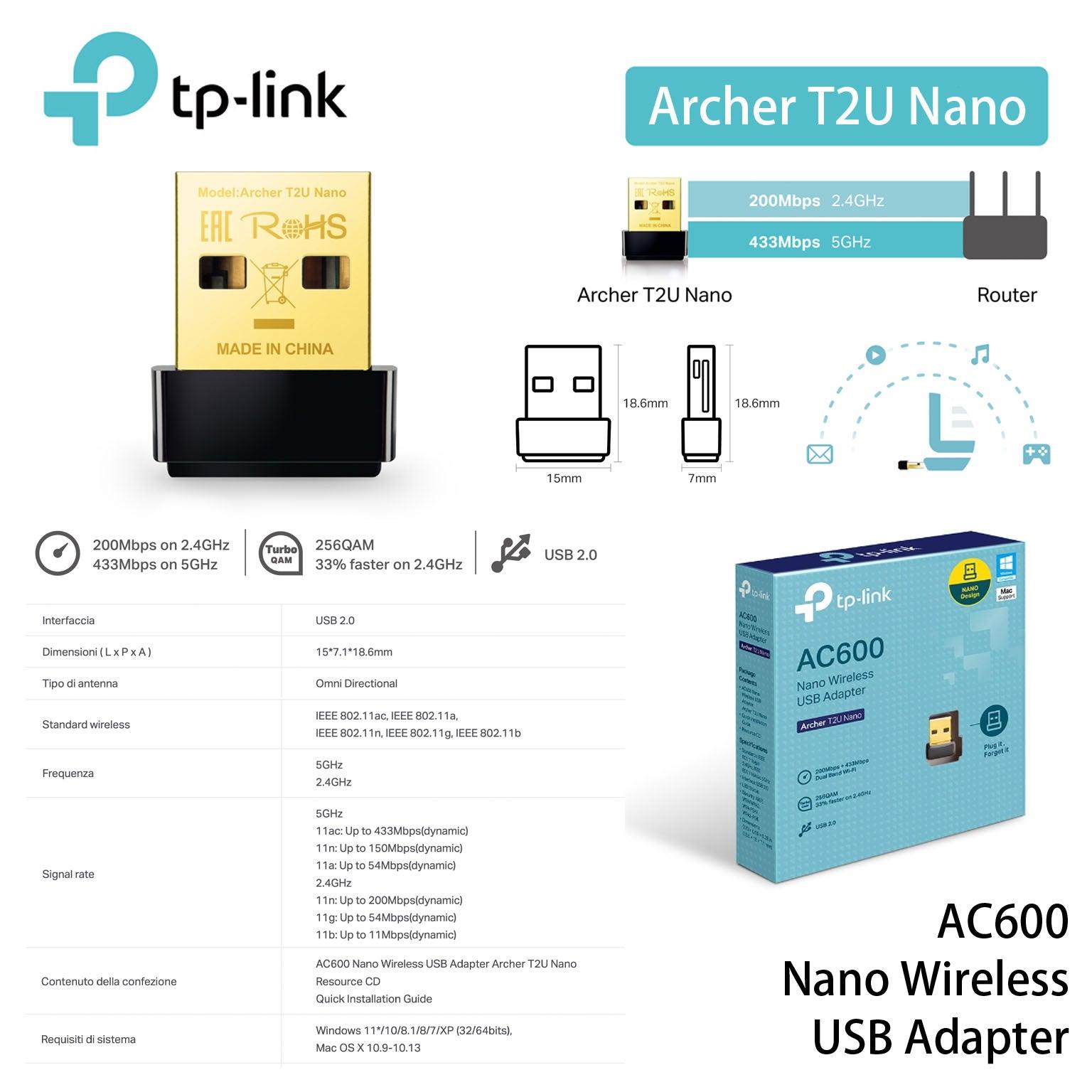 USB NANO 600MB DUAL BAND WIRE TP-LINK ART.ARCHER T2U NANO 1PZ - koseakasa