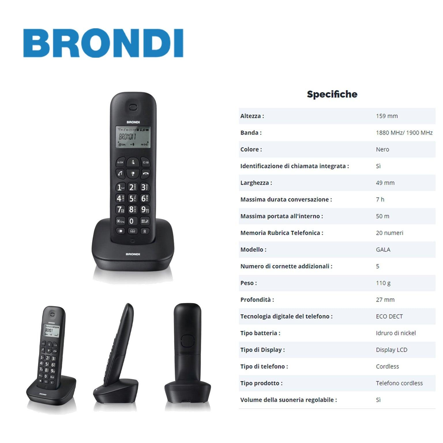 BRONDI GALA CORDLESS DIGITALE TELEFONO NERO 1PZ - koseakasa