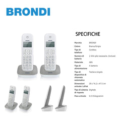 BRONDI GALA TWIN BIANCO/GRIGIO CORDLESS TELEFONO - koseakasa