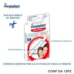 ART.112806 MEAGPLAST FIRST AID ML 8 CEROTTI SUTURA ASORTITI CONF.8 12PZ - koseakasa