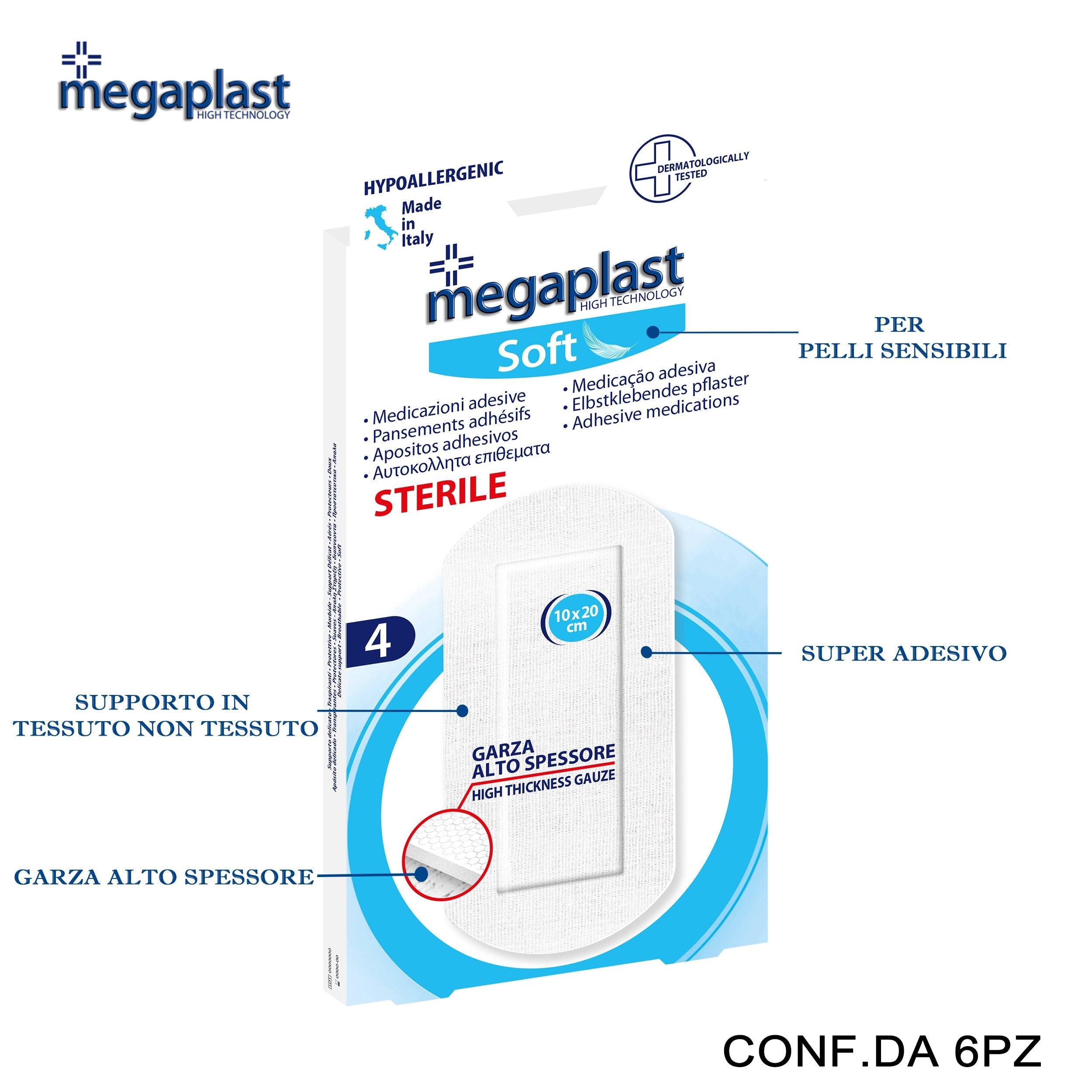 ART.120405 MEGAPLAST SOFT 4 CEROTTI 10X20CM TNT/BIANCO STERILI CONF.4 6PZ - koseakasa