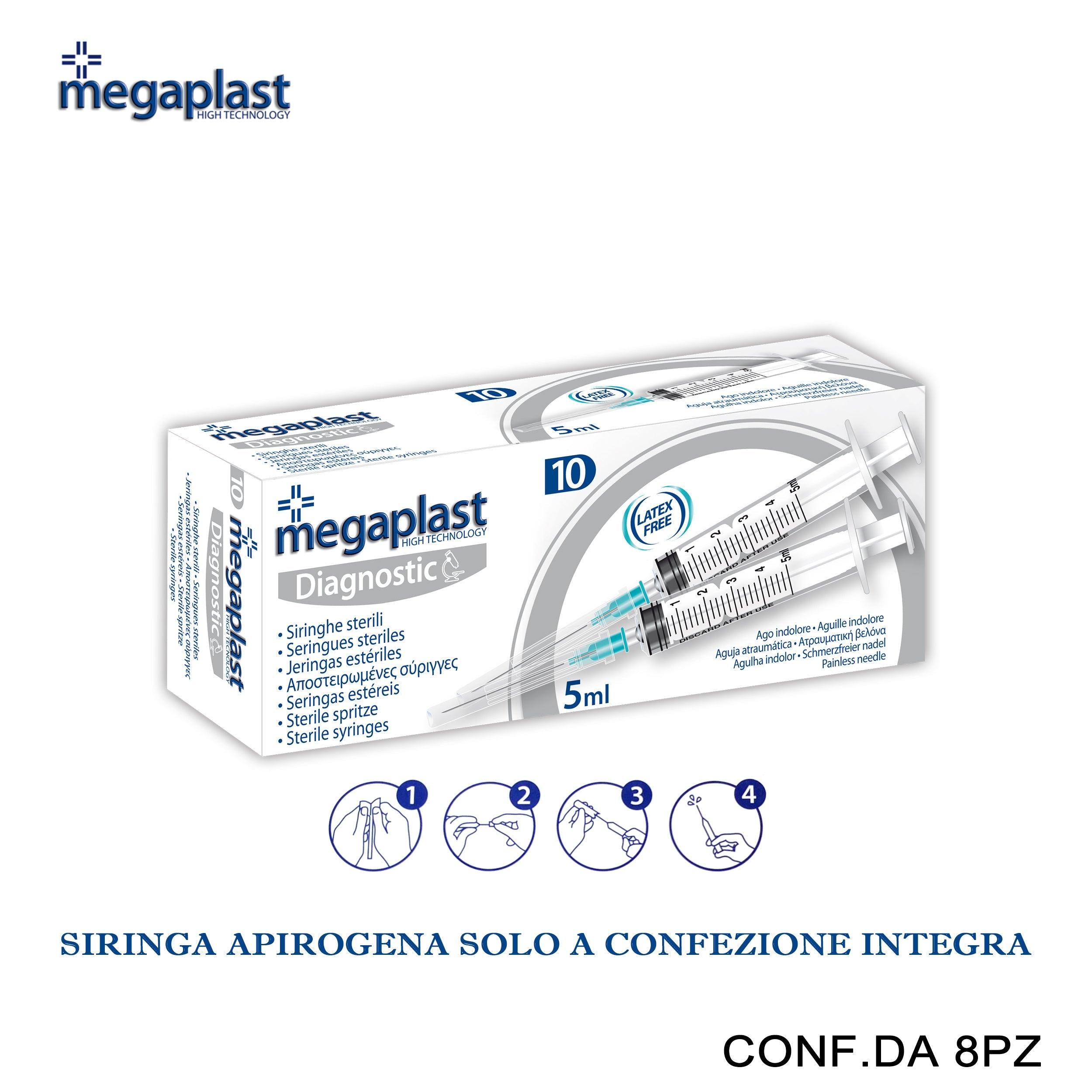 ART.163945 MEGAPLAST DIAGNOSTIC SIRINGHE STERILI 5ML CONF.10 8PZ - koseakasa