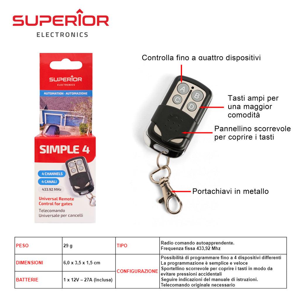 433,92 MHz SIMPLE 4 RADIOCOMANDO ART.SUPRF002 SUPERIOR BL1 - koseakasa