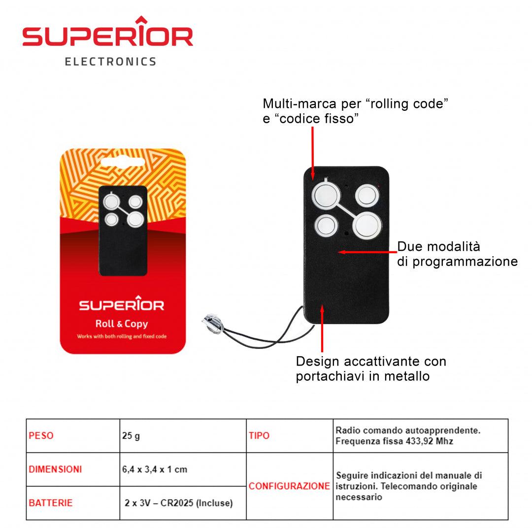 433,92 MHz ROLL COPY RADIOCOMANDI APRI CANCELLO ART.SUPRR001 SUPERIOR BL1 - koseakasa