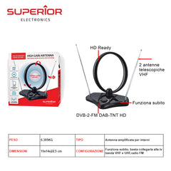 ANTENNA TV DIGITALE DA INTERNI NAI001 SUPERIOR ART.SUPNAI001 BL1 - koseakasa