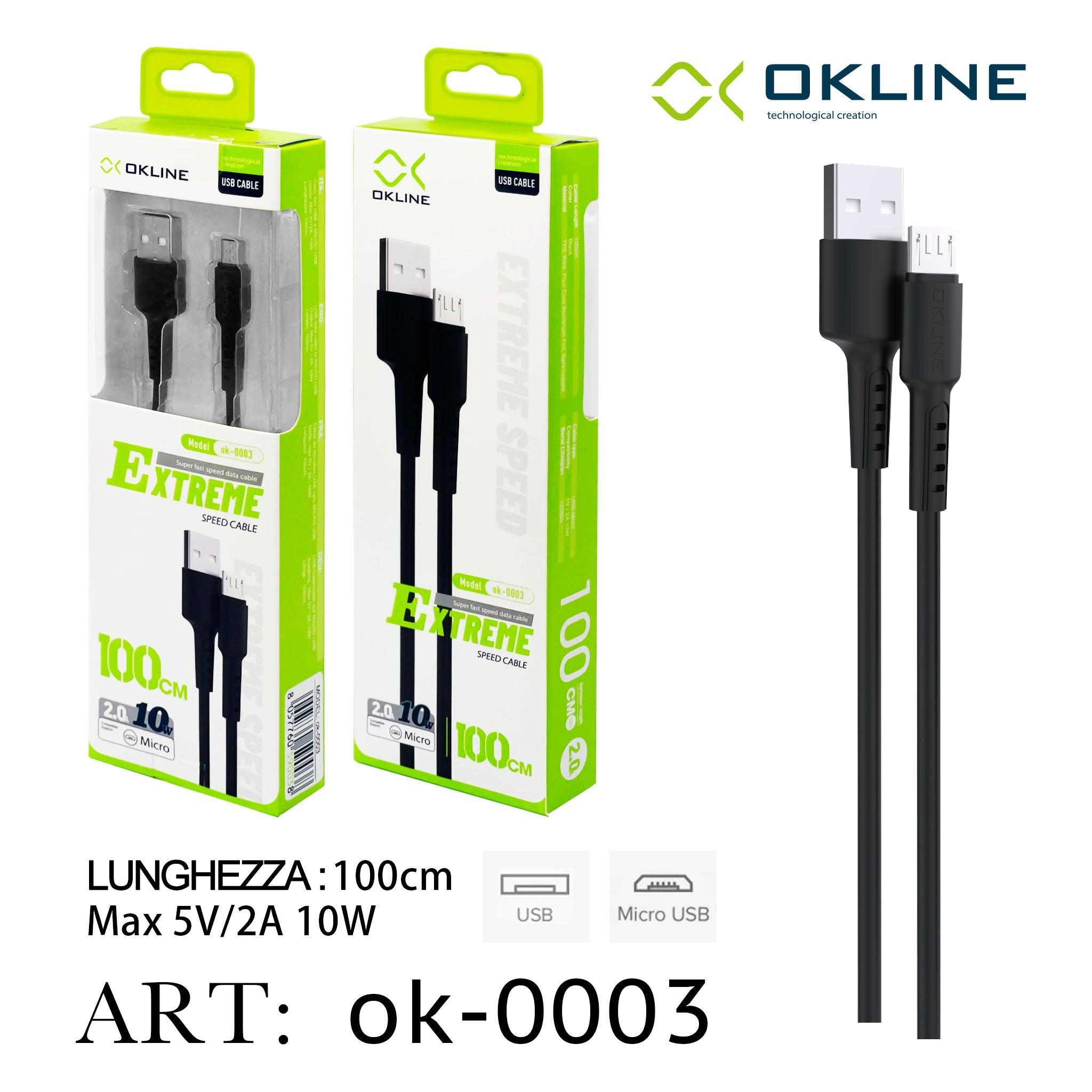 ART.OK-0003 OKLINE Micro USB Cavo 100cm Nero - koseakasa