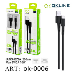ART.OK-0006 OKLINE Micro USB Cavo 200cm Nero - koseakasa
