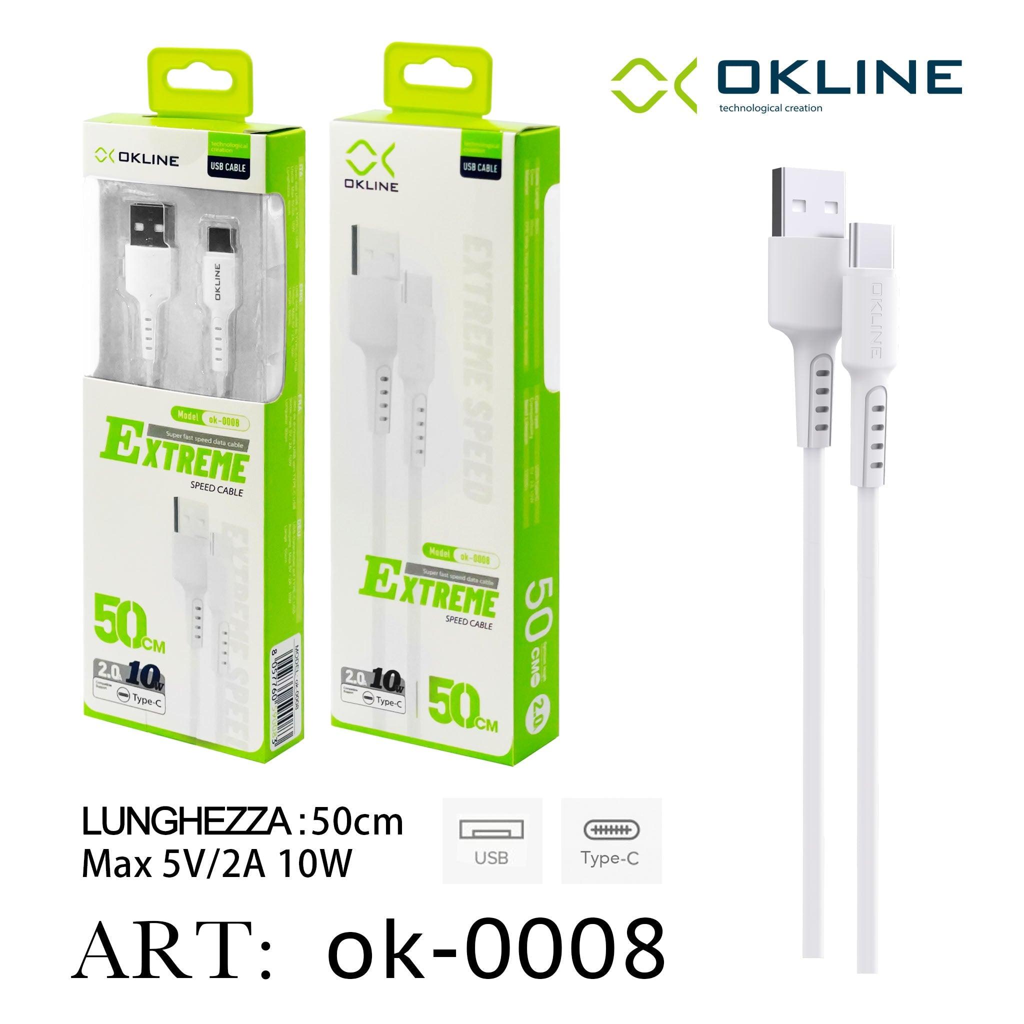 ART.OK-0008 OKLINE Type-C USB Cavo 50cm Bianco - koseakasa