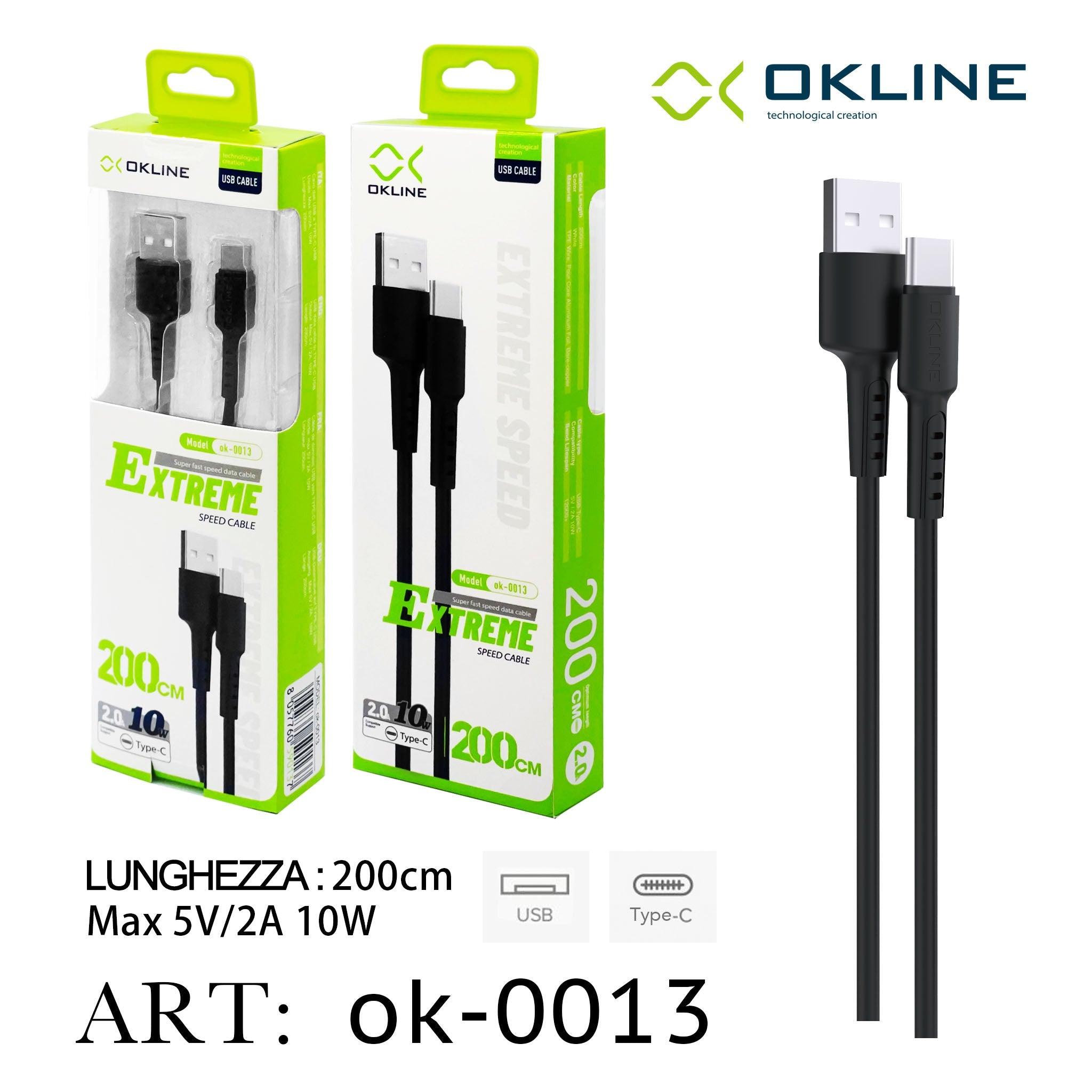 ART.OK-0013 OKLINE Type-C USB Cavo 200cm Nero - koseakasa