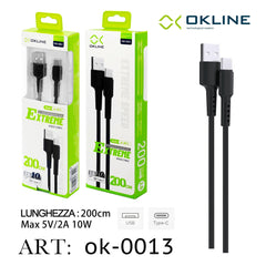 ART.OK-0013 OKLINE Type-C USB Cavo 200cm Nero - koseakasa
