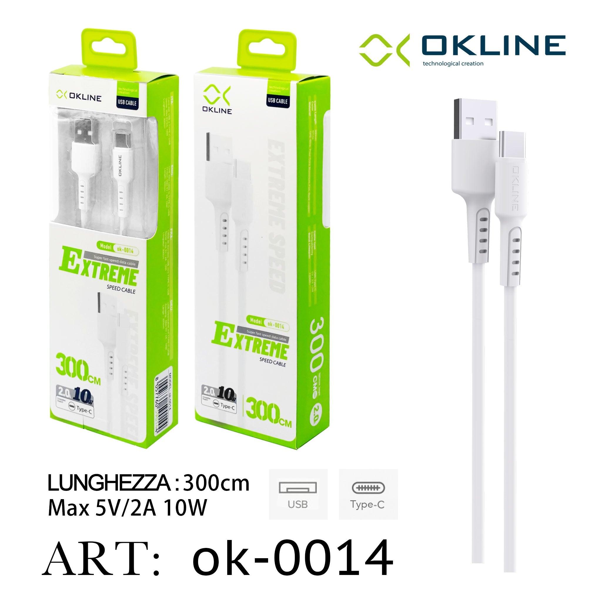 ART.OK-0014 OKLINE Type-C USB Cavo 300cm Bianco - koseakasa