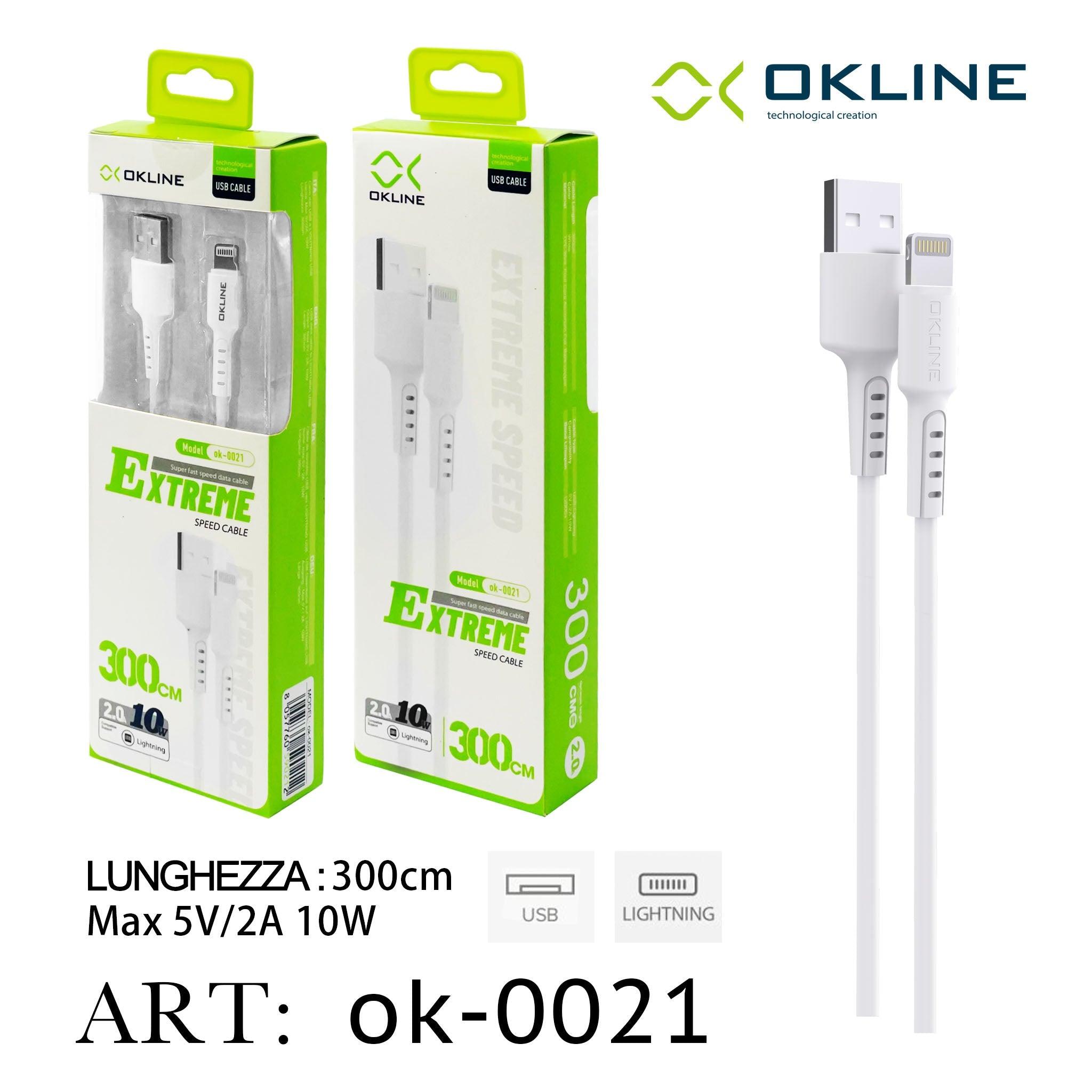 ART.OK-0021 OKLINE Iphone Lightning USB Cavo 300cm Bianco - koseakasa