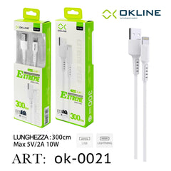 ART.OK-0021 OKLINE Iphone Lightning USB Cavo 300cm Bianco - koseakasa