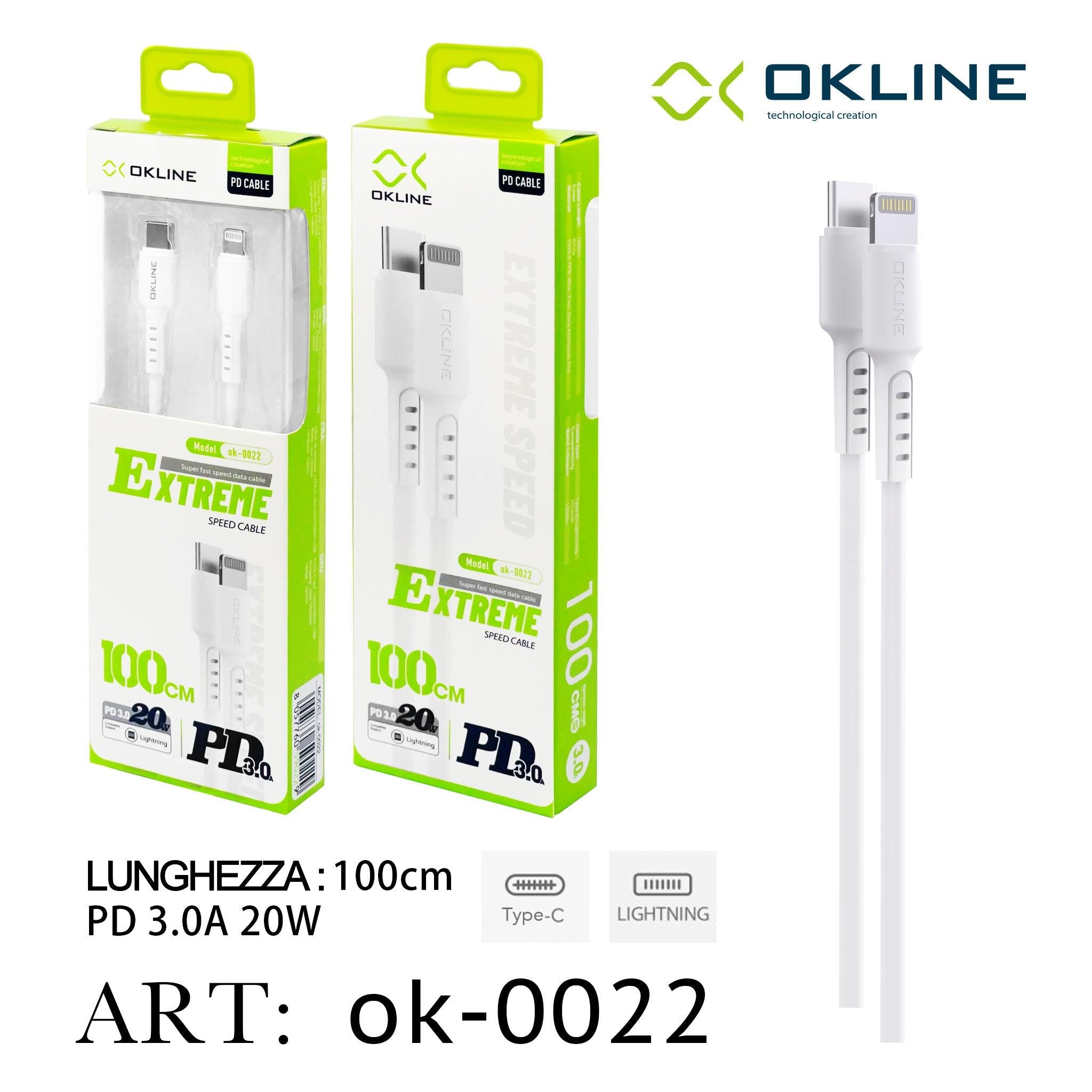 ART.OK-0022 OKLINE Type-C Iphone Lightning Cavo 3A 20W100cm Bianco - koseakasa
