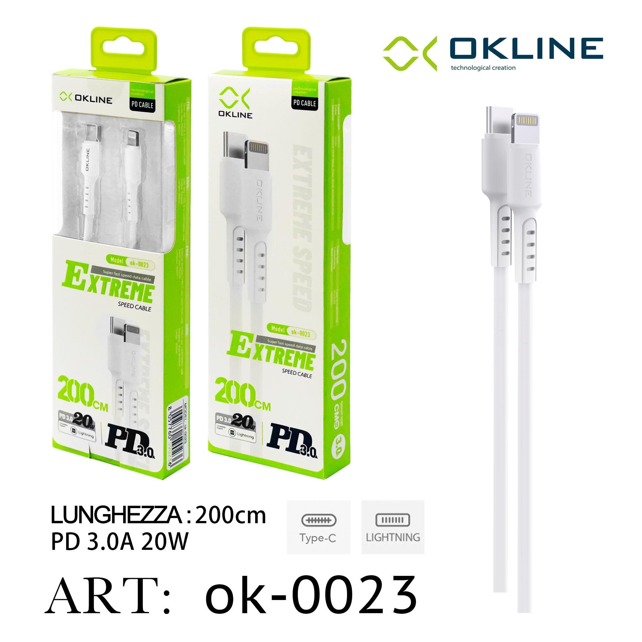 ART.OK-0023 OKLINE Type-C Iphone Lightning Cavo 3A 20W200cm Bianco - koseakasa