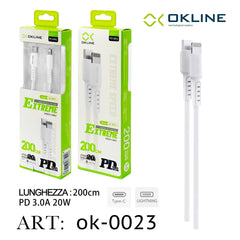 ART.OK-0023 OKLINE Type-C Iphone Lightning Cavo 3A 20W200cm Bianco - koseakasa