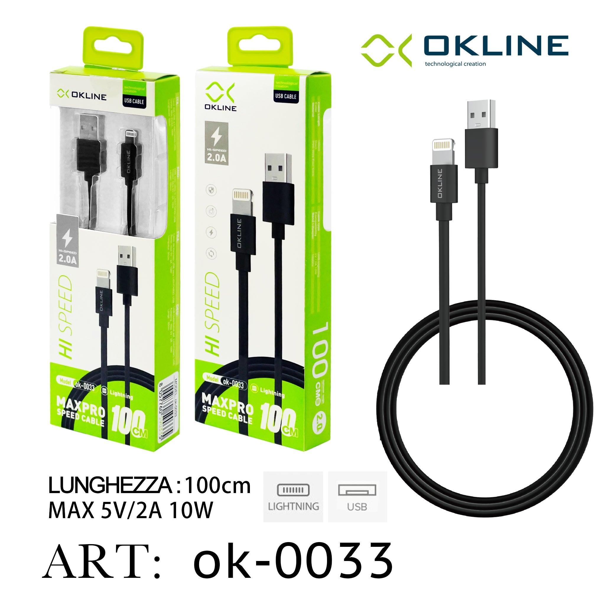 ART.OK-0033 OKLINE Iphone Lightning USB Cavo 100cm Nero - koseakasa