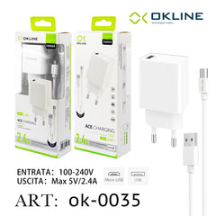 ART.OK-0035 OKLINE USB Caricatore 2.4A Con Micro USB Cavo Bianco - koseakasa