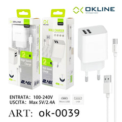 ART.OK-0039 OKLINE USB Caricatore 2.4A Con Micro USB Cavo Bianco - koseakasa