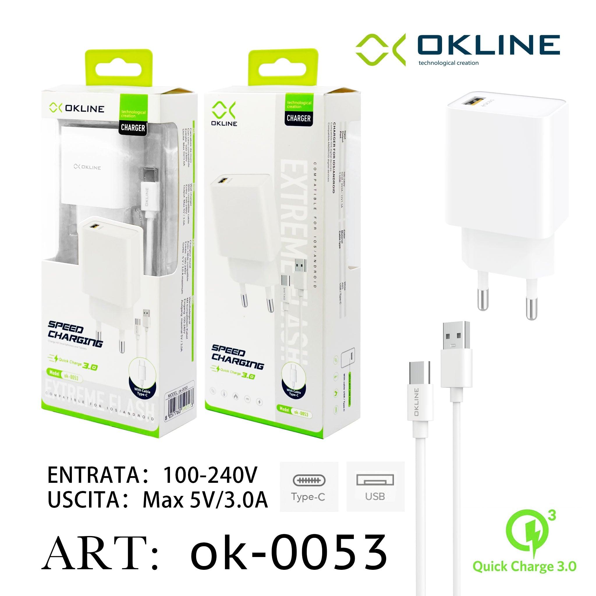 ART.OK-0053 OKLINE USB Caricatore QC3.0 Con Type-C USB Cavo Bianco - koseakasa