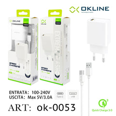 ART.OK-0053 OKLINE USB Caricatore QC3.0 Con Type-C USB Cavo Bianco - koseakasa