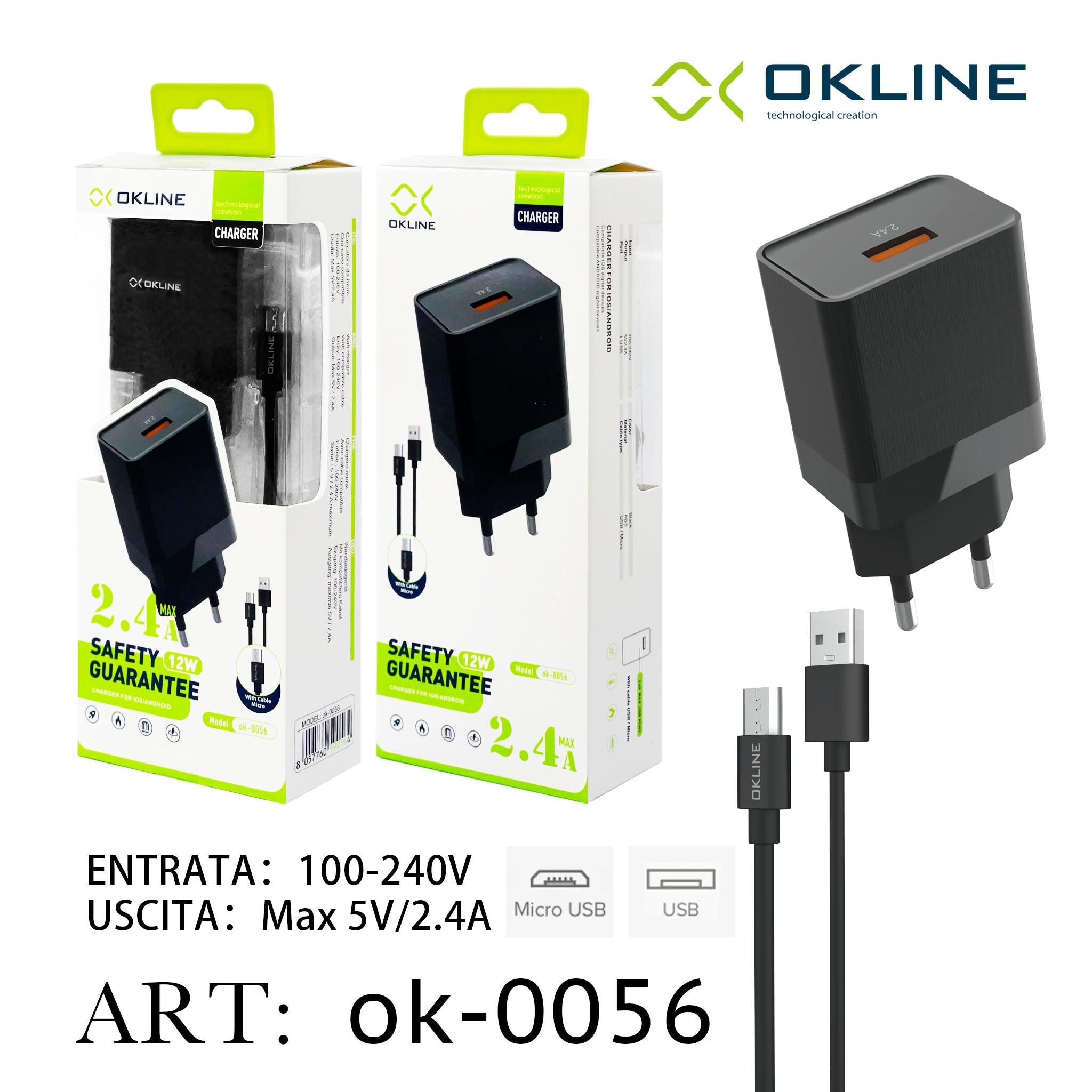 ART.OK-0056 OKLINE USB Caricatore 2.4A Con Micro USB Cavo Nero - koseakasa