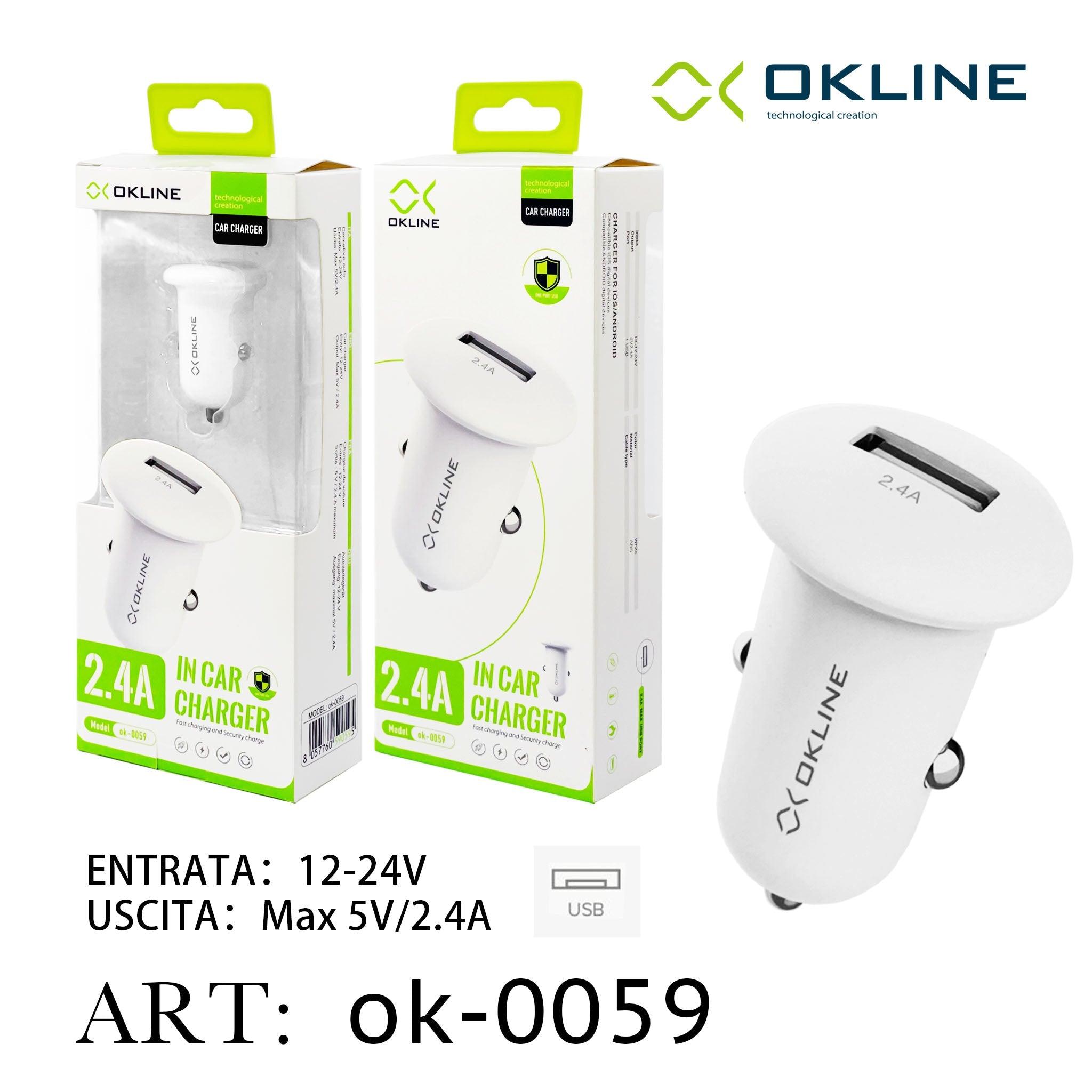 ART.OK-0059 OKLINE USB Caricatore Auto 2.4A Bianco - koseakasa