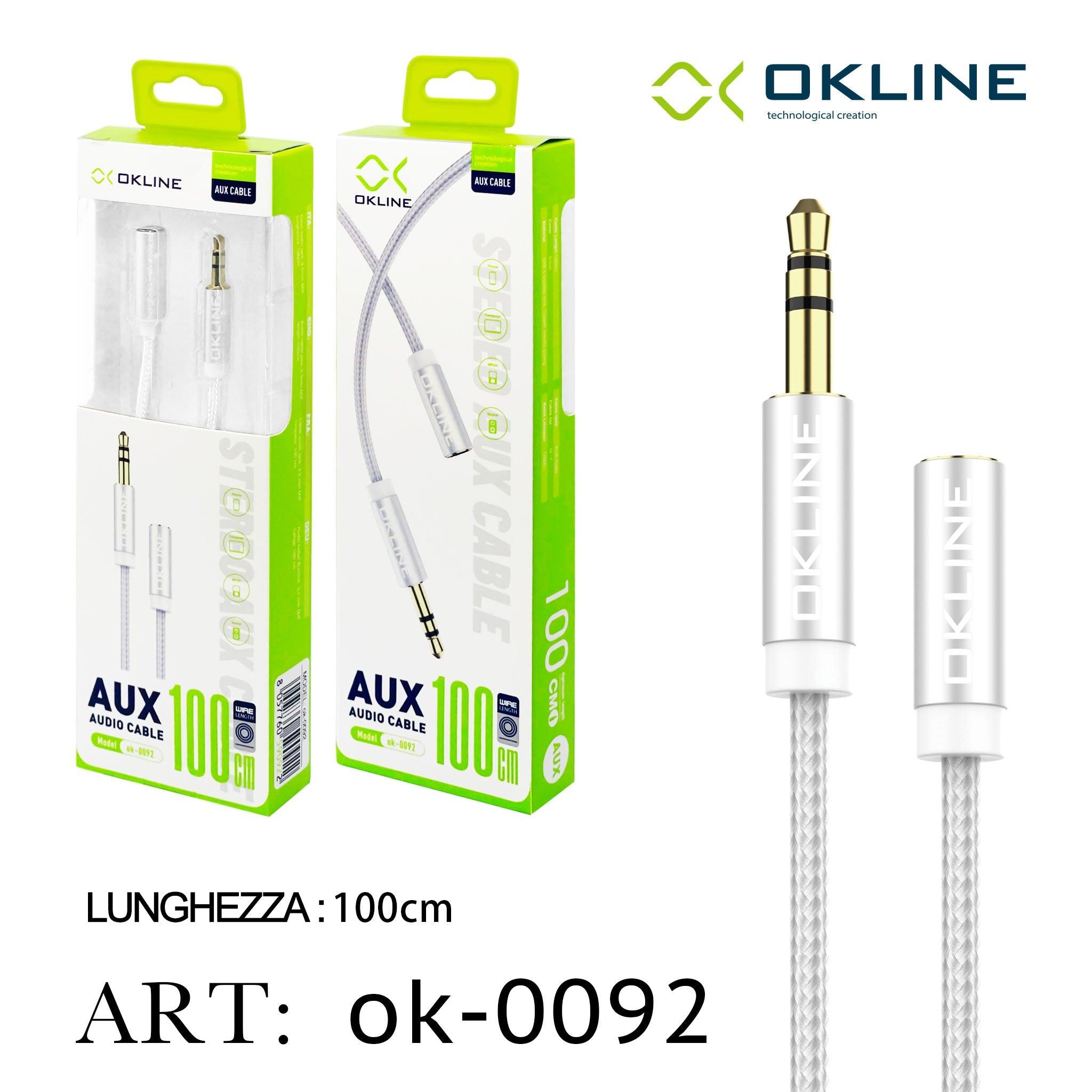 ART.OK-0092 OKLINE 3.5MM AUX Cavo 100cm M/F Bianco - koseakasa