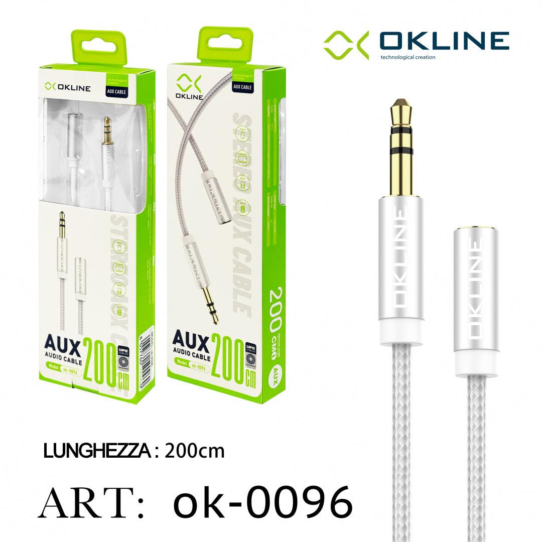 ART.OK-0096 OKLINE AUX CAVO AUDIO JACK 3.5MM 200CM ARGENTO - koseakasa