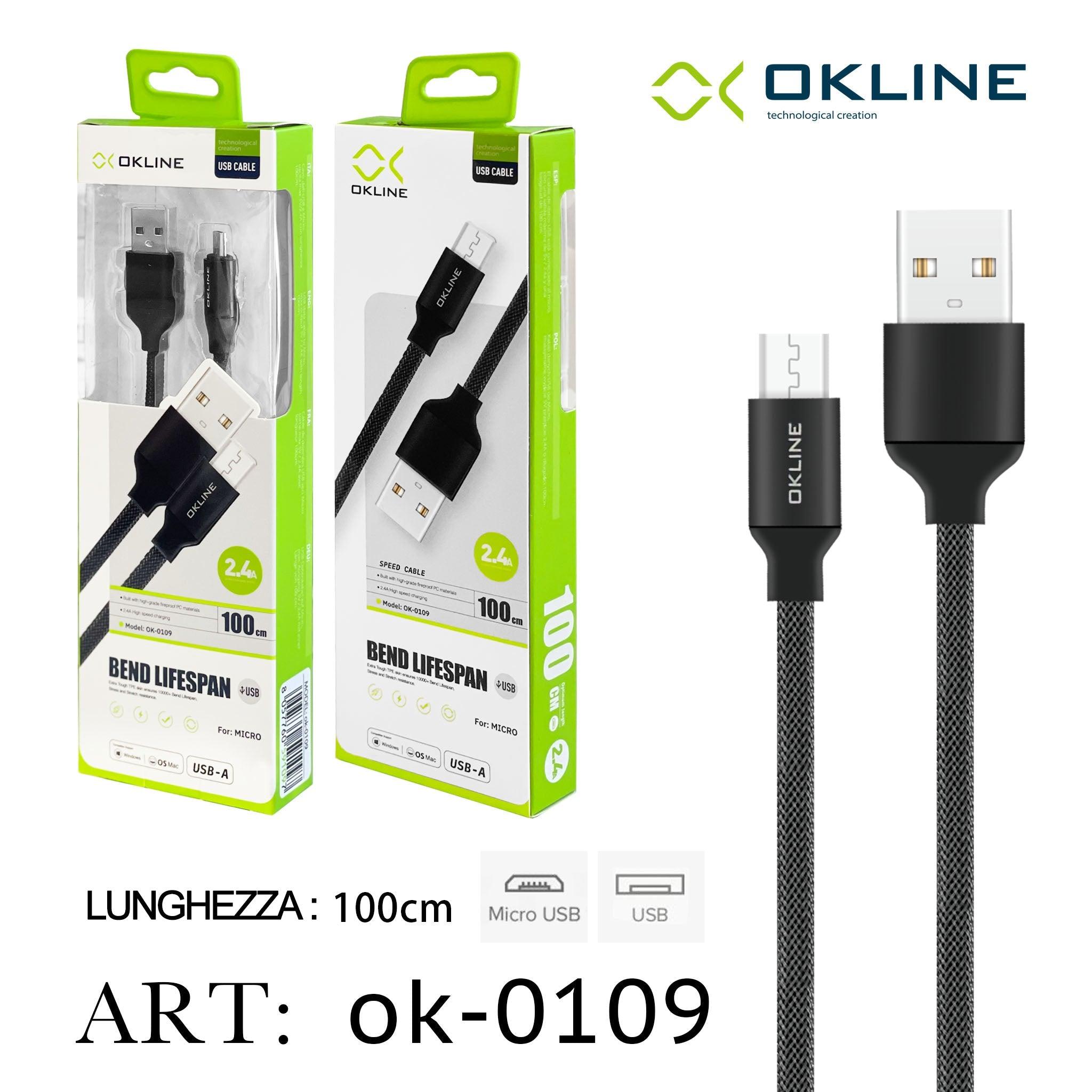 ART.OK-0109 OKLINE Micro USB Cavo intrecciato 2.4A 100cm Nero - koseakasa
