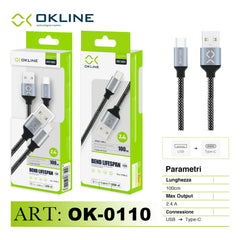 ART.OK-0110 OKLINE Type-C USB Cavo intrecciato 2.4A 100cm Argento - koseakasa