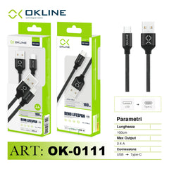 ART.OK-0111 OKLINE Type-C USB Cavo intrecciato 2.4A 100cm Nero - koseakasa