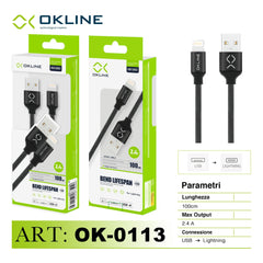 ART.OK-0113 OKLINE Iphone Lightning USB Cavo intrecciato 2.4A 100cm Nero - koseakasa