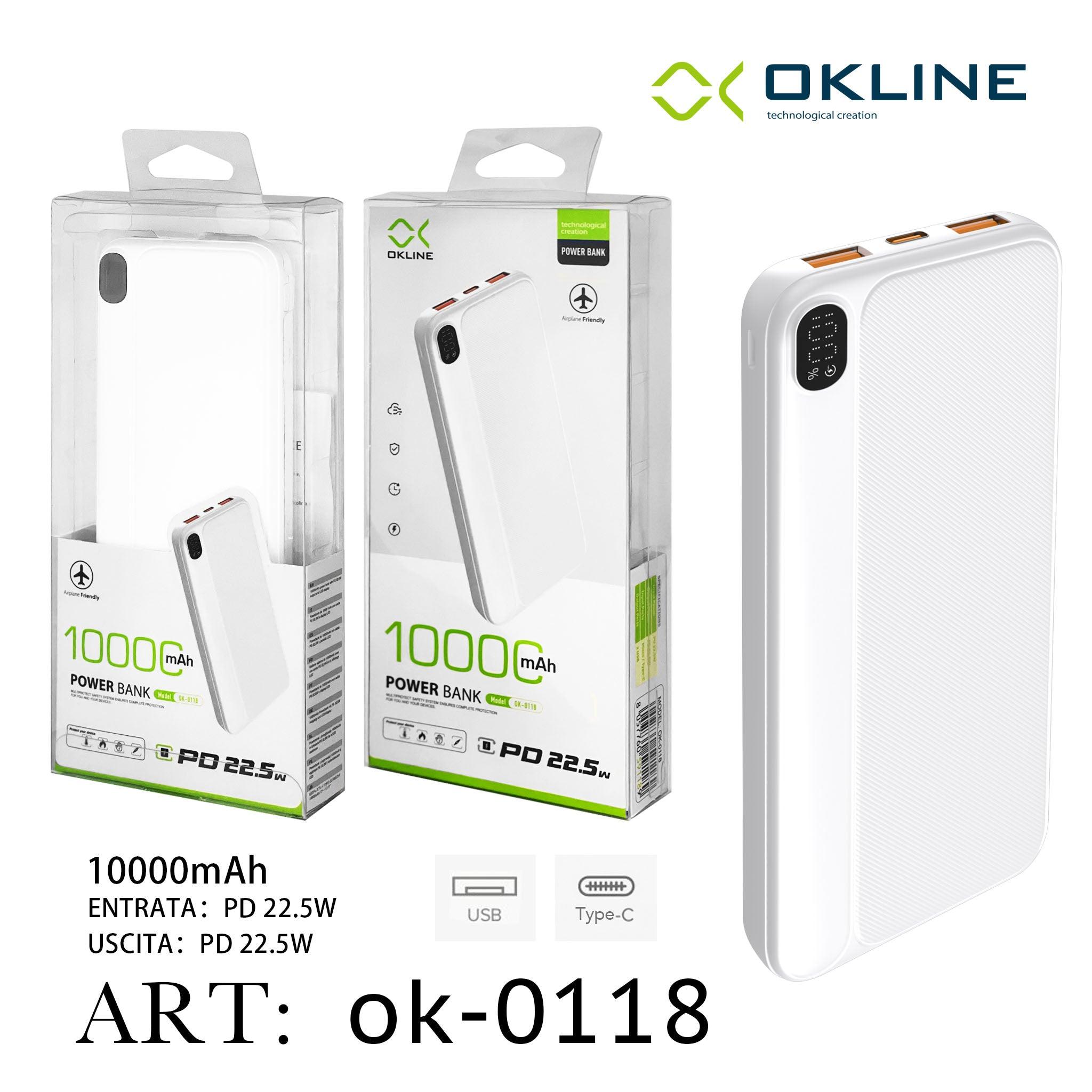 ART.OK-0118 OKLINE WHITE DISPLAY LED POWER BANK 10000mAH CON USCITA PD 22.5W - koseakasa