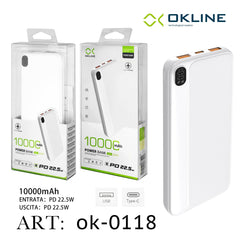 ART.OK-0118 OKLINE WHITE DISPLAY LED POWER BANK 10000mAH CON USCITA PD 22.5W - koseakasa